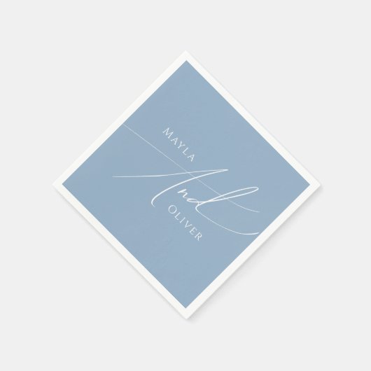 Serviette En Papier Script Whimsical | Dusty Blue Mariage (Coin)
