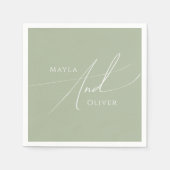 Serviette En Papier Script Whimsical | Mariage vert Sage (Devant)