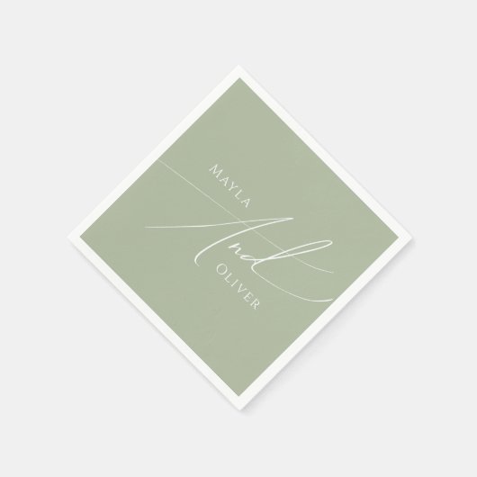 Serviette En Papier Script Whimsical | Mariage vert Sage (Coin)