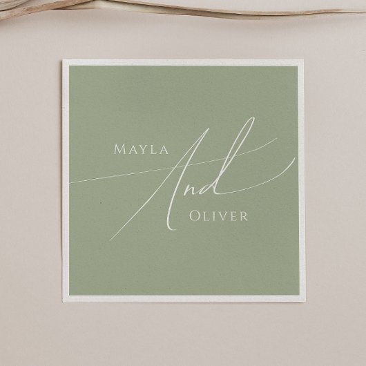 Serviette En Papier Script Whimsical | Mariage vert Sage