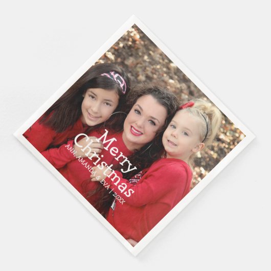 Serviette En Papier Scripts blancs personnalisés Joyeux Noël Photo (Coin)