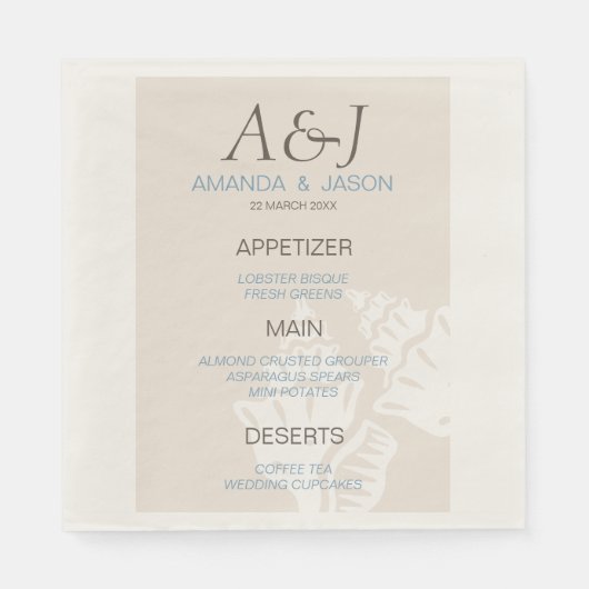 Serviette En Papier Sea Shell Menu Beach Wedding Papier Napkins (Devant)