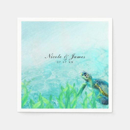 Serviette En Papier Sea Turtle Ocean Beach Art Mariage élégant (Devant)