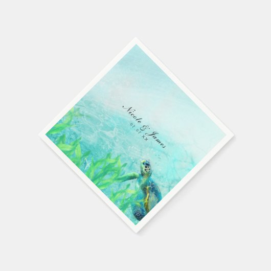 Serviette En Papier Sea Turtle Ocean Beach Art Mariage élégant (Coin)