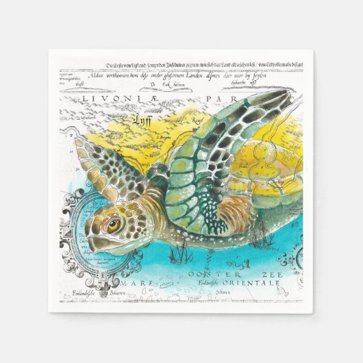 Serviette En Papier Sea Turtle Watercolor (Devant)