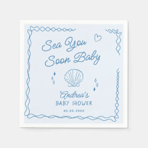 Serviette En Papier Sea You Bientôt Main Tirée Ocean Seashell Baby sho