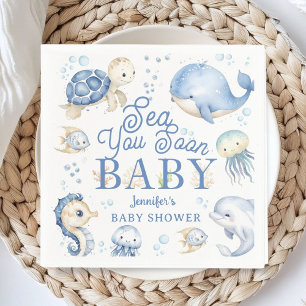 Serviette En Papier Sea You Soon Baby Shower Garçon Océan Bleu Papier