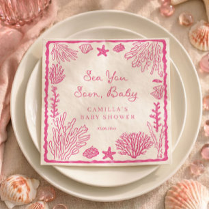Serviette En Papier Sea You Soon Girl Fille Rose Baby Shower 