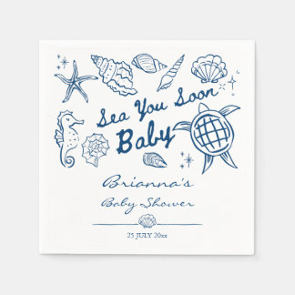 Serviette En Papier Sea you soon seashells beach boy baby shower