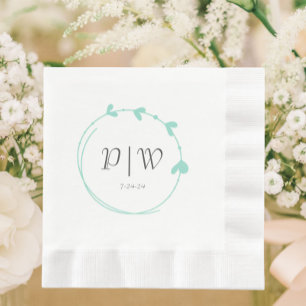 Serviette En Papier Seafoam Simple Coeur Wreath Monogram Mariage