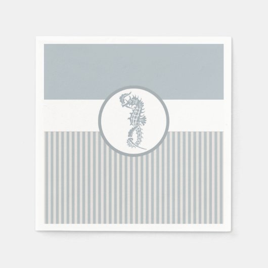 Serviette En Papier Seahorse Bleu Classique Nautique Élégant (Devant)