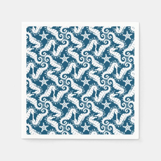 Serviette En Papier Seahorse et Starfish - Motif Vie marine bleue (Devant)
