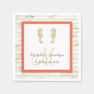 Serviette En Papier Seahorse Whitewashed Wood Beach Wedding Napkin
