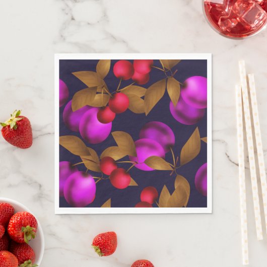 Serviette En Papier Seamless dark plum fruits purple berries cherry (En situation)
