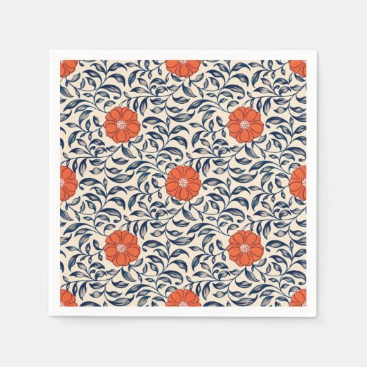 Serviette En Papier Seamless floral pattern with vibrant orange flower (Devant)