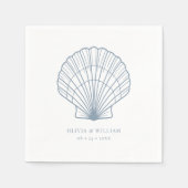 Serviette En Papier Seashell Beach Dusty Blue Coastal Mariage (Devant)