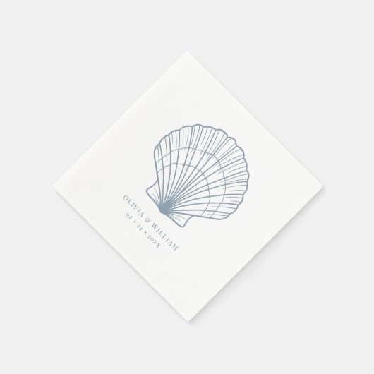 Serviette En Papier Seashell Beach Dusty Blue Coastal Mariage (Coin)