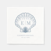 Serviette En Papier Seashell Beach Monogram Dusty Blue Mariage (Devant)