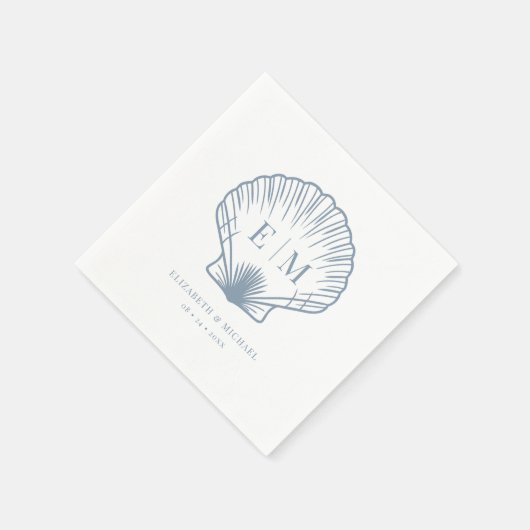 Serviette En Papier Seashell Beach Monogram Dusty Blue Mariage (Coin)