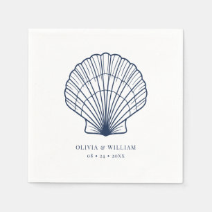 Serviette En Papier Seashell Beach Navy Blue Coastal Mariage