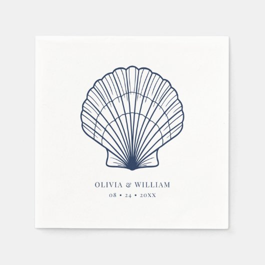 Serviette En Papier Seashell Beach Navy Blue Coastal Mariage (Devant)