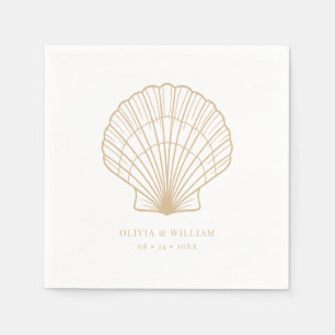 Serviette En Papier Seashell Beach Sand Beige Mariage
