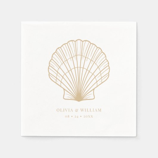 Serviette En Papier Seashell Beach Sand Beige Mariage (Devant)