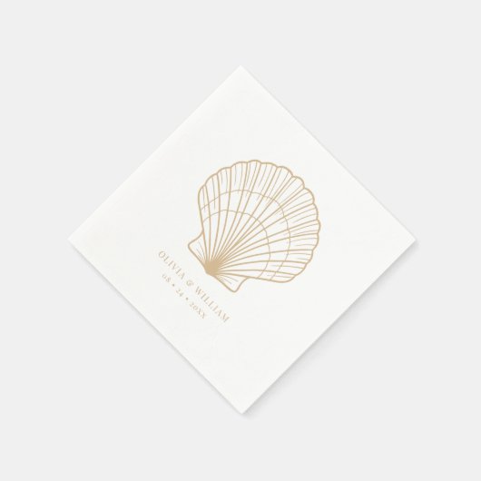 Serviette En Papier Seashell Beach Sand Beige Mariage (Coin)