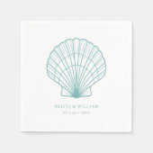Serviette En Papier Seashell Beach Turquoise Blue Coastal Mariage (Devant)