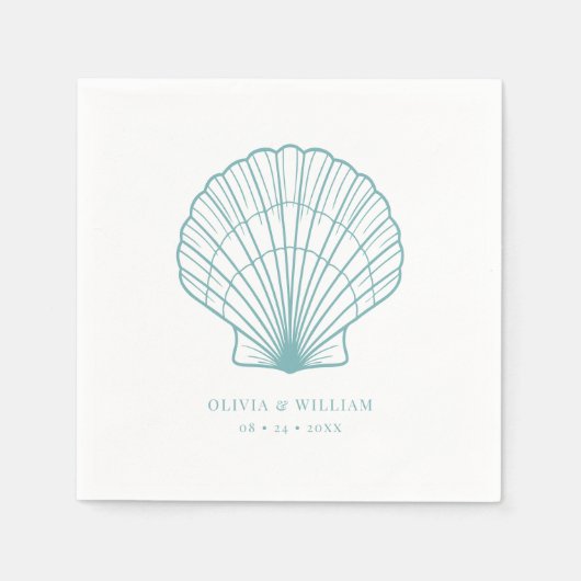 Serviette En Papier Seashell Beach Turquoise Blue Coastal Mariage (Devant)