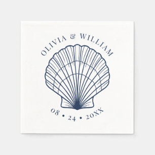 Serviette En Papier Seashell Beach Wedding Marine Côtière Bleu