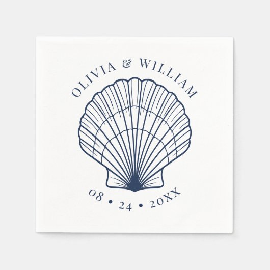 Serviette En Papier Seashell Beach Wedding Marine Côtière Bleu (Devant)