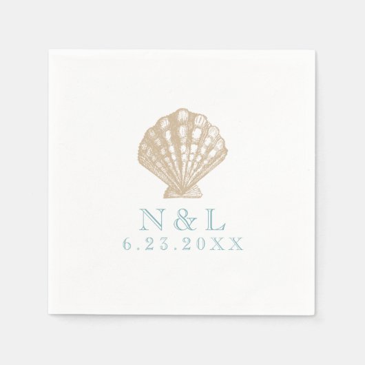 Serviette En Papier Seashell Nautical Beach Wedding | Fête des mariées (Devant)