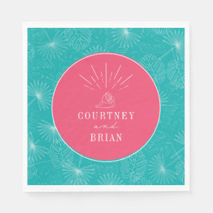 Serviette En Papier Seashell Pink & Blue Palm Plage tropicale Mariage