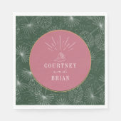 Serviette En Papier Seashell Pink & Green Palm Plage tropicale Mariage (Devant)