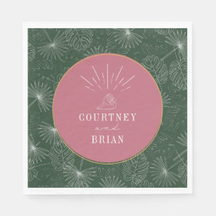 Serviette En Papier Seashell Pink & Green Palm Plage tropicale Mariage