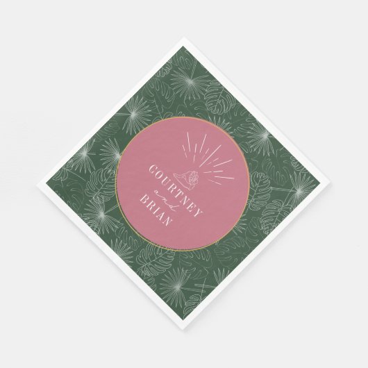 Serviette En Papier Seashell Pink & Green Palm Plage tropicale Mariage (Coin)