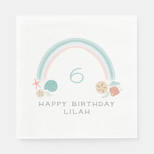 Serviette En Papier Seashell Rainbow Nautic Anniversaire (Devant)