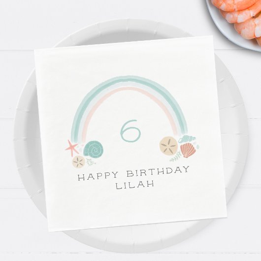 Serviette En Papier Seashell Rainbow Nautic Anniversaire