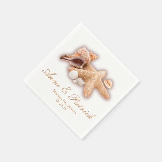 Serviette En Papier Seashells Beach Destination Mariage Personnalisé (Coin)