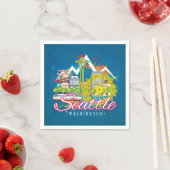 SERVIETTE EN PAPIER SEATTLE WASHINGTON SKYLINE CITYSCAPE DECOUPAGE (En situation)