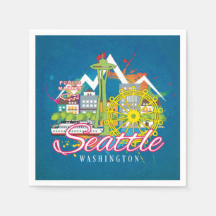 SERVIETTE EN PAPIER SEATTTLE WASHINGTON SKYLINE CITYSCAPE DECOUPAGE