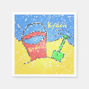 Serviette En Papier Seau à sable et pelle de plage jaune rouge bleu fê