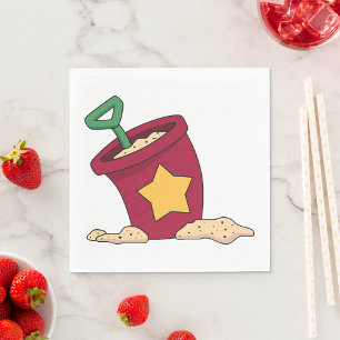 Serviette En Papier Seau à sable rouge avec étoile et pelle