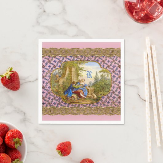 Serviette En Papier Secret Romance Baroque Girl Monogramme (En situation)