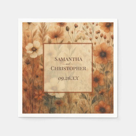 Serviette En Papier Seinna Boho Watercolor Wildflowers Elegant Wedding (Devant)