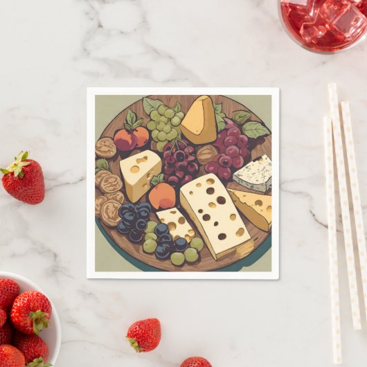 Serviette En Papier sélection de fromage rétro avec raisins (En situation)