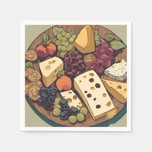 Serviette En Papier sélection de fromage rétro avec raisins (Devant)