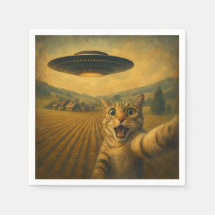 Serviette En Papier Selfie De Chat Avec Alien UFO Drôle Cadeaux De Cha