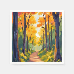 Serviette En Papier Sentier forestier d'automne Aquarelle de feuilla